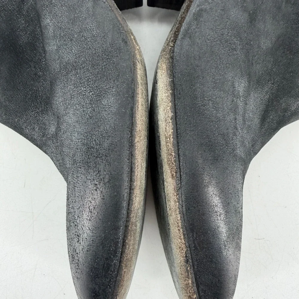 Elisanero Leather Ankle Boots Women 38 Black V-Cut Distressed Avant Garde Goth‎
